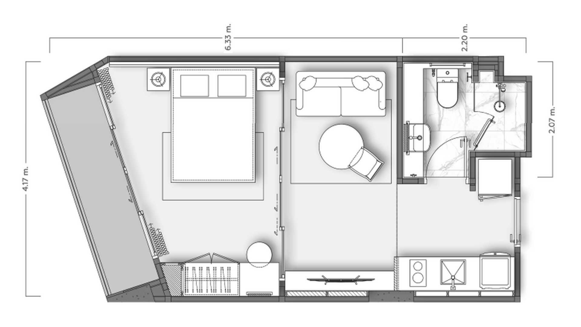 Property floor plan, 1 room in Vibe Residence No. 11007