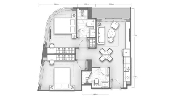 Property floor plan, 1 bedroom in Vibe Residence No. 11009 (2D)