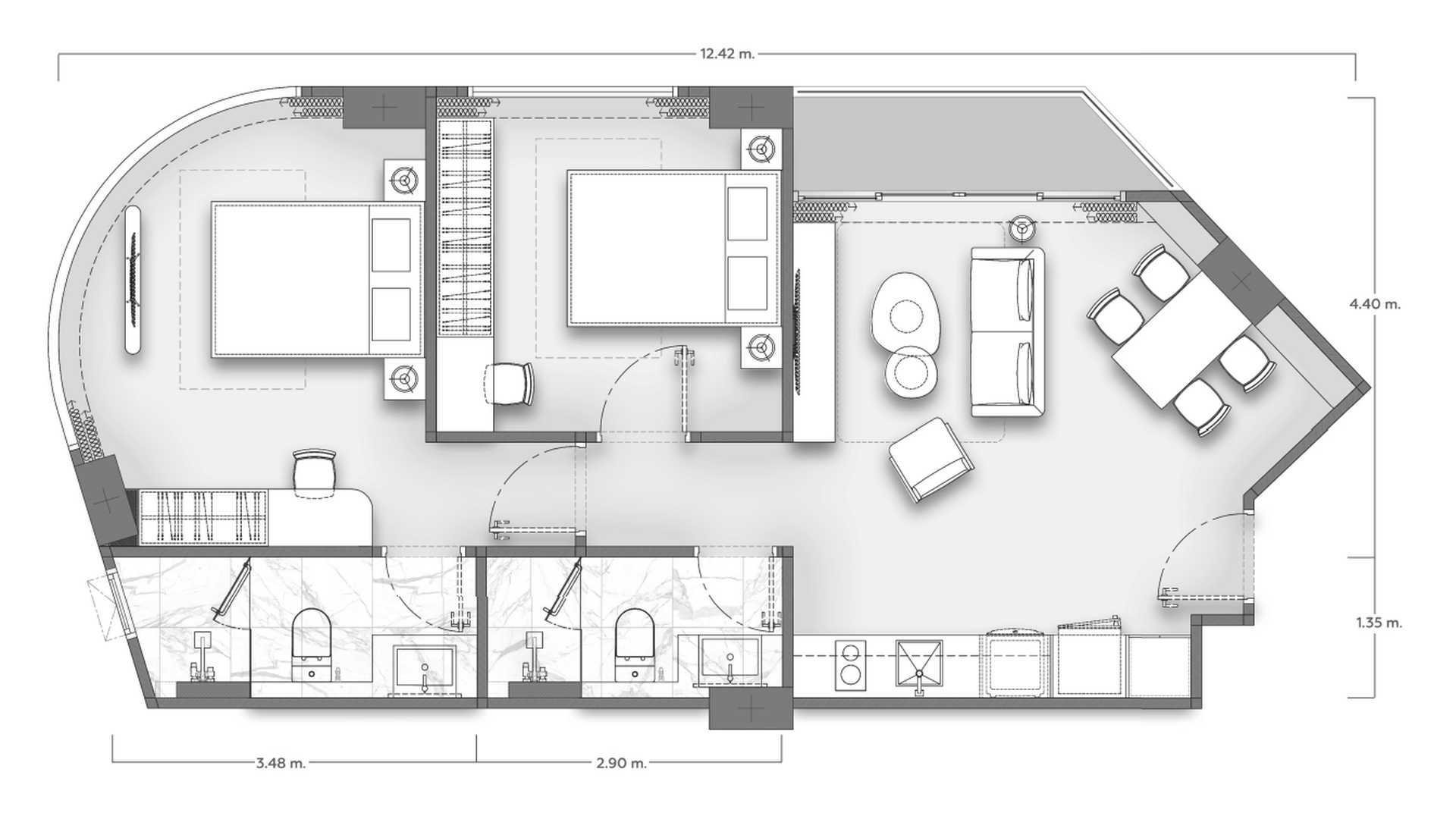 Property floor plan, 1 bedroom in Vibe Residence No. 11010