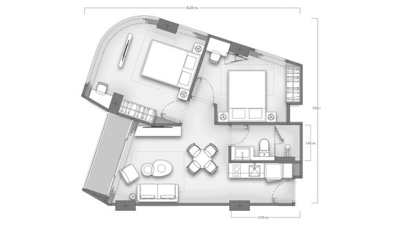 Apartment floor plan, 1 bedroom in Vibe Residence No. 11011 (2D)