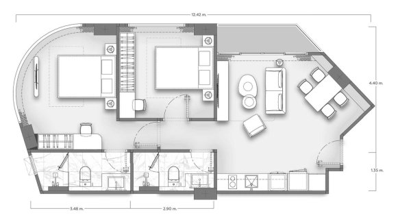 Property floor plan, 1 bedroom in Vibe Residence No. 11010 (2D)
